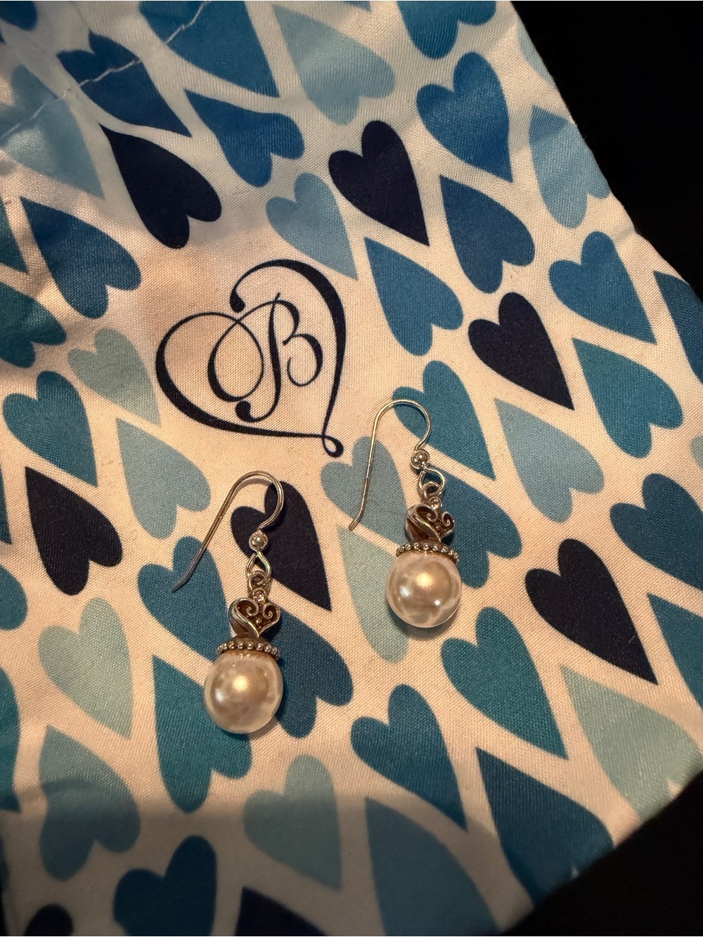 Pearl Drop Earrings with Silver Crown Accents - Women Jewelry